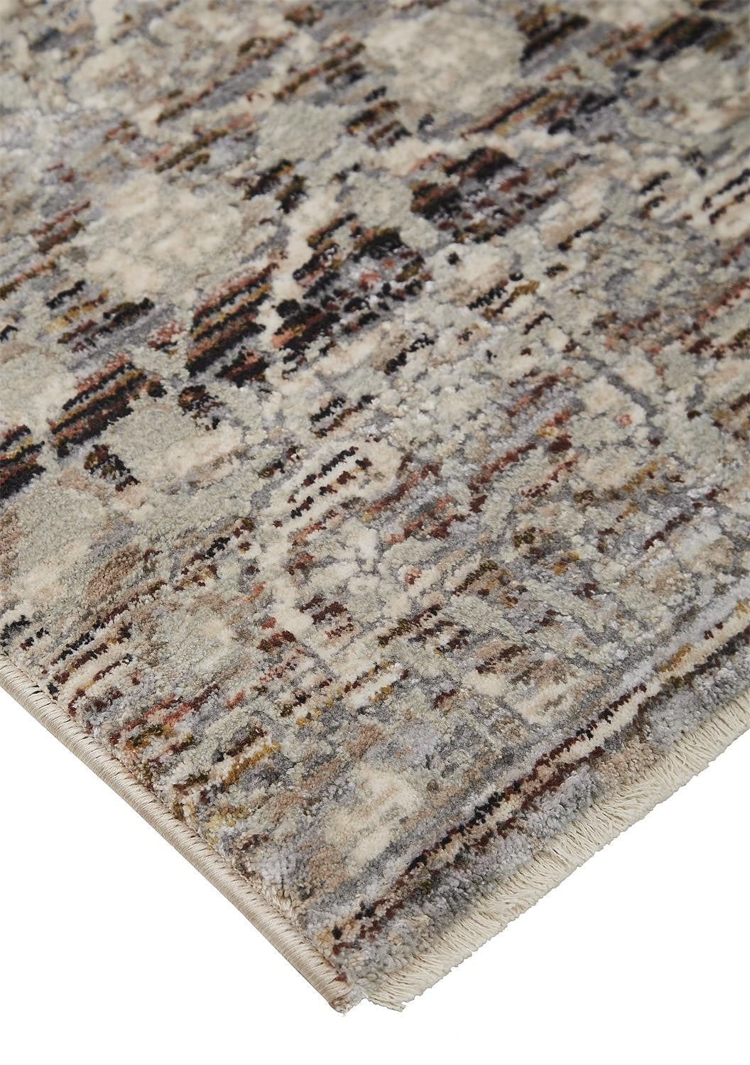 4' X 6' Gray Ivory And Tan Abstract Distressed Area Rug With Fringe