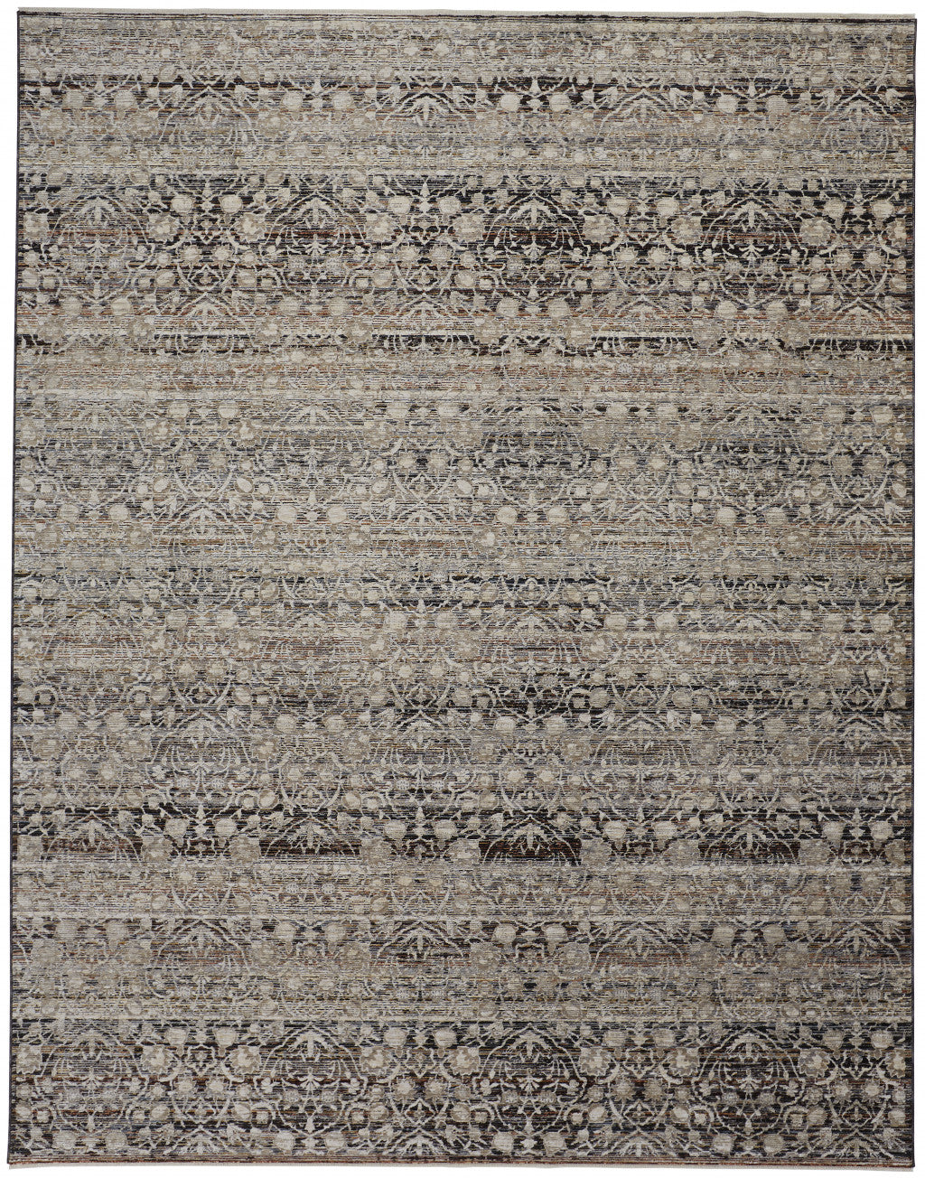 8' X 10' Gray Ivory And Tan Abstract Distressed Area Rug With Fringe