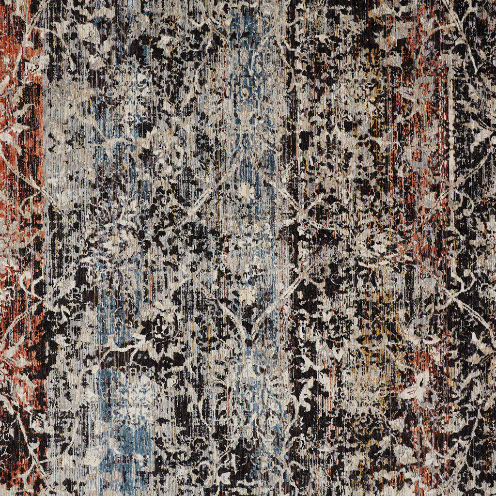 5' X 8' Gray Black And Red Abstract Distressed Area Rug With Fringe