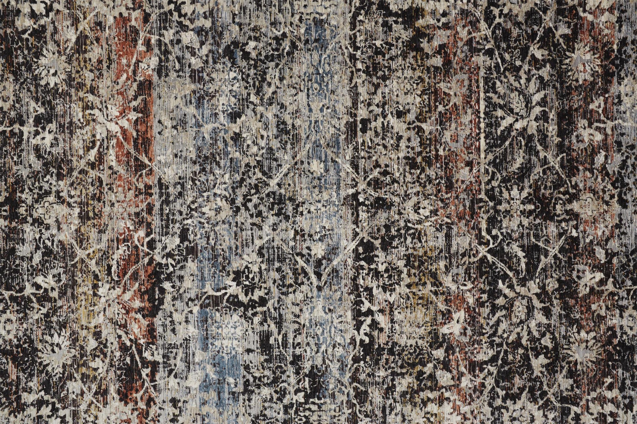 5' X 8' Gray Black And Red Abstract Distressed Area Rug With Fringe