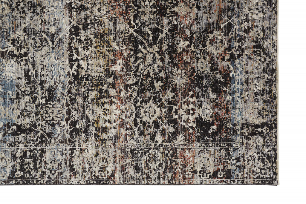 5' X 8' Gray Black And Red Abstract Distressed Area Rug With Fringe