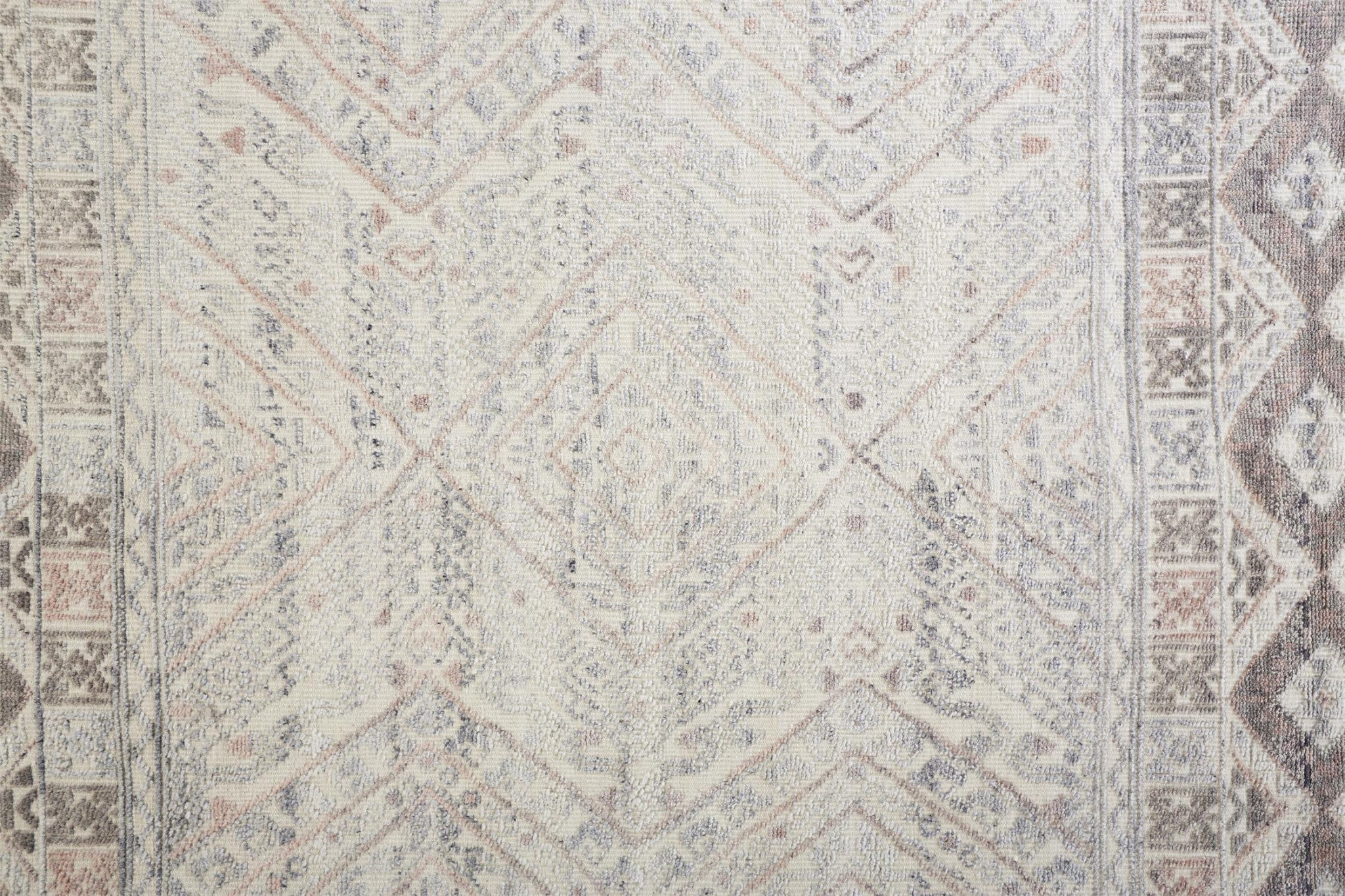 4' X 6' Gray Ivory And Pink Geometric Hand Knotted Area Rug