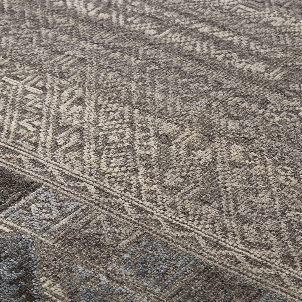 4' X 6' Gray Ivory And Blue Geometric Hand Knotted Area Rug