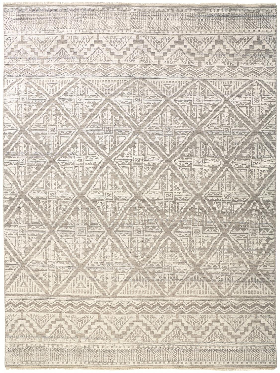 5' X 8' Ivory Tan And Gray Geometric Hand Knotted Area Rug