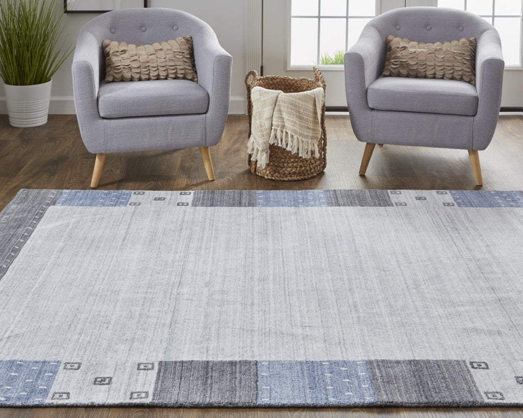 5' X 8' Gray Blue And Black Wool Hand Knotted Stain Resistant Area Rug