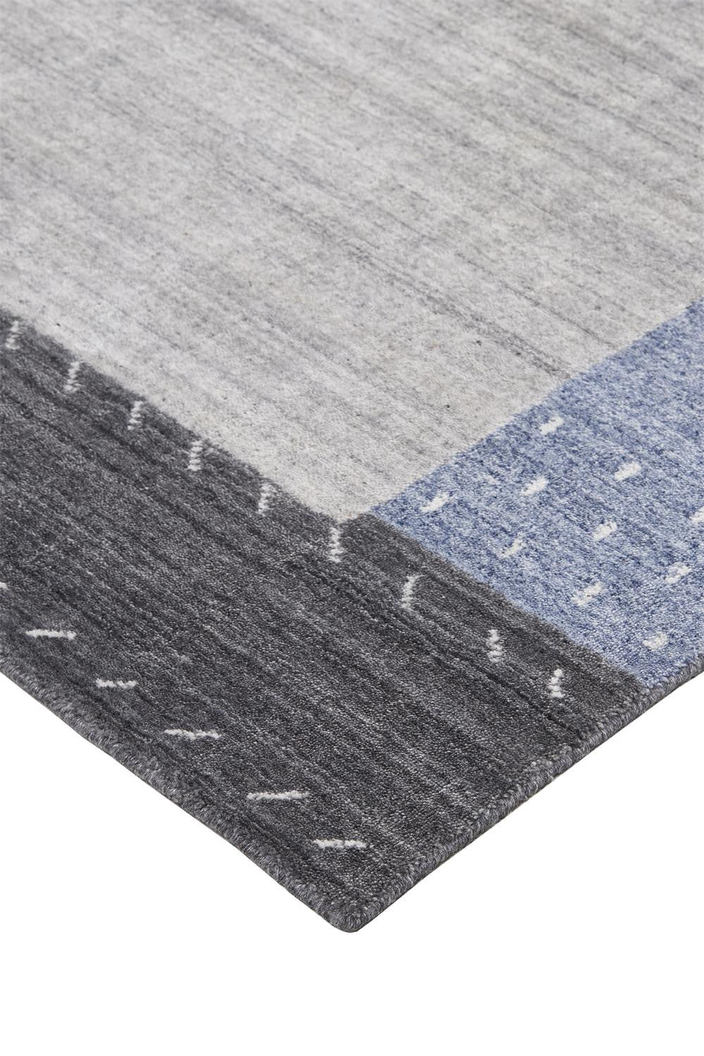 5' X 8' Gray Blue And Black Wool Hand Knotted Stain Resistant Area Rug