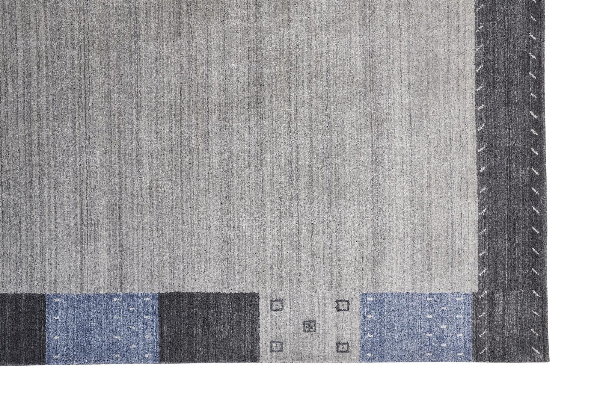 5' X 8' Gray Blue And Black Wool Hand Knotted Stain Resistant Area Rug