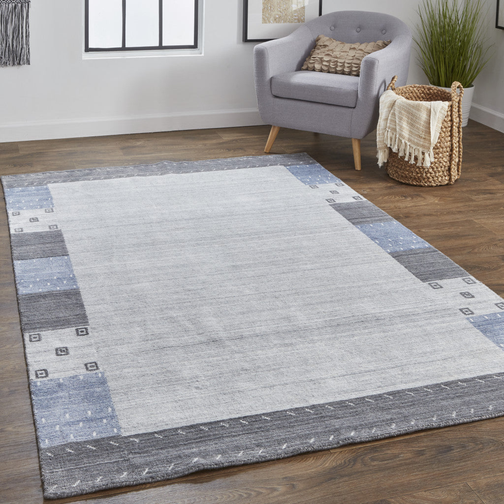 10' X 13' Gray Blue And Black Wool Hand Knotted Stain Resistant Area Rug