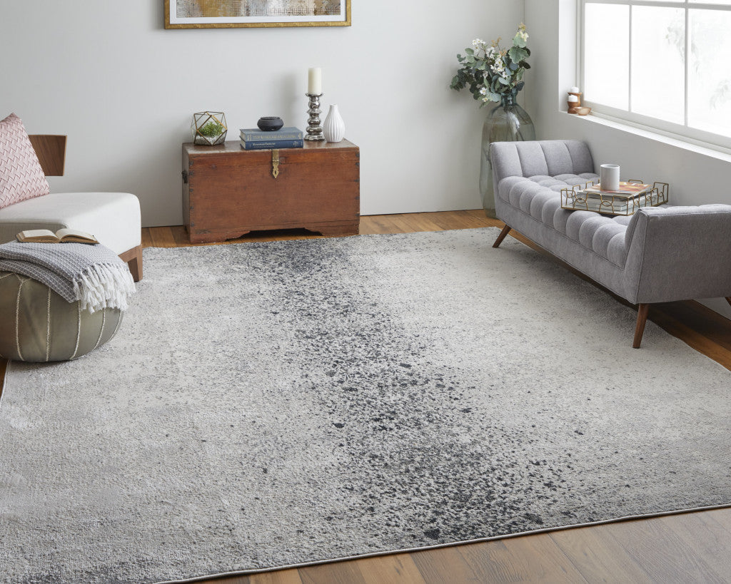 8' X 10' Ivory Gray And Black Abstract Power Loom Area Rug