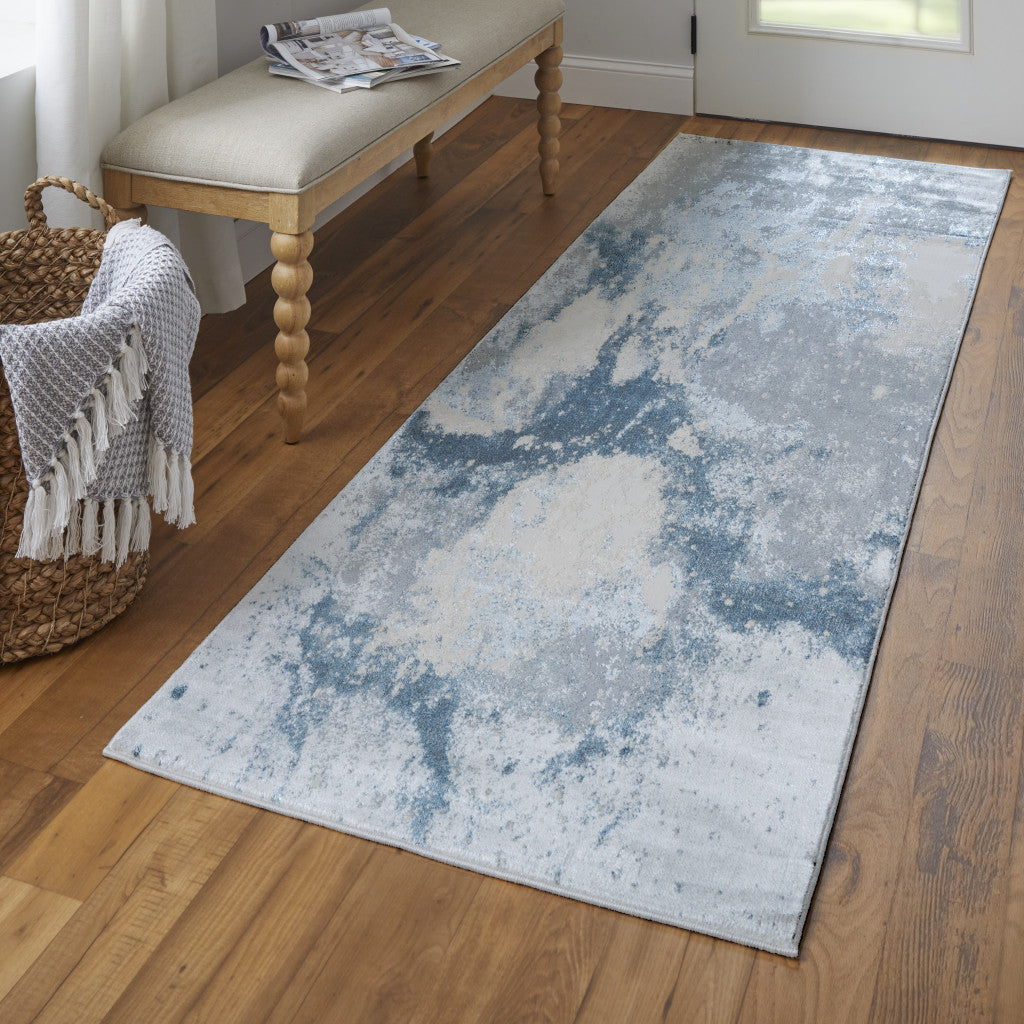 8' Blue Abstract Runner Rug