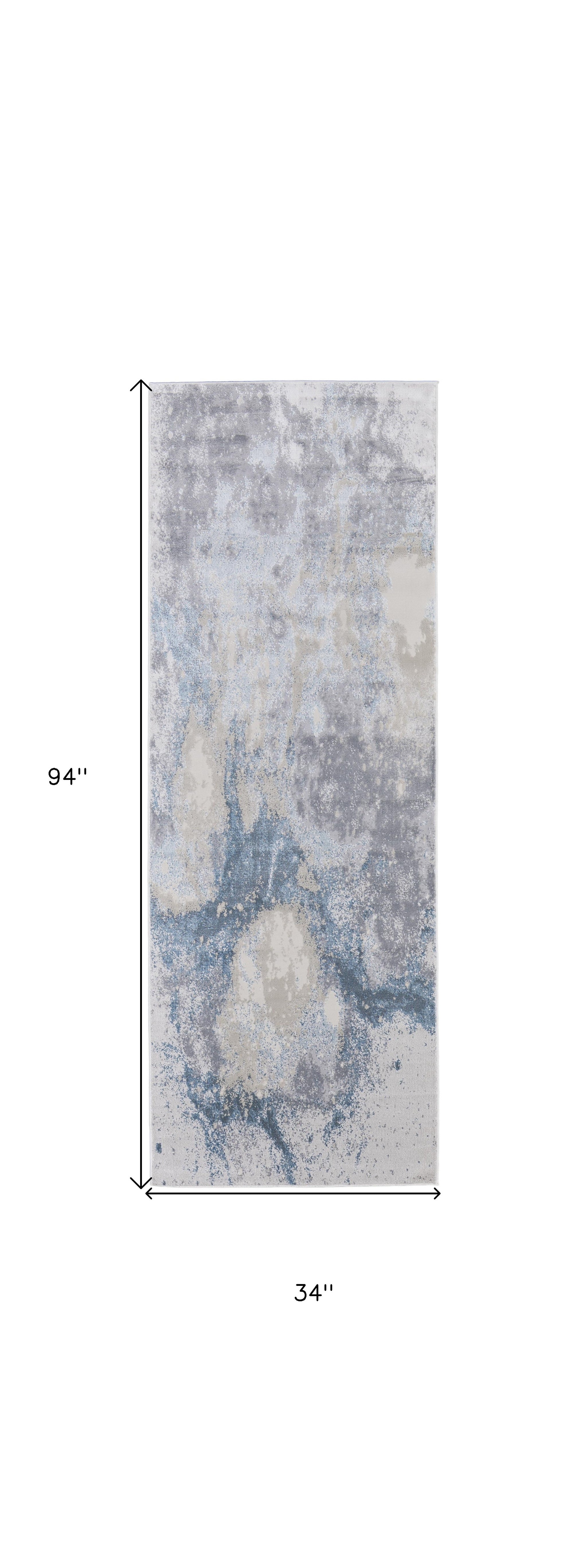 8' Blue Abstract Runner Rug