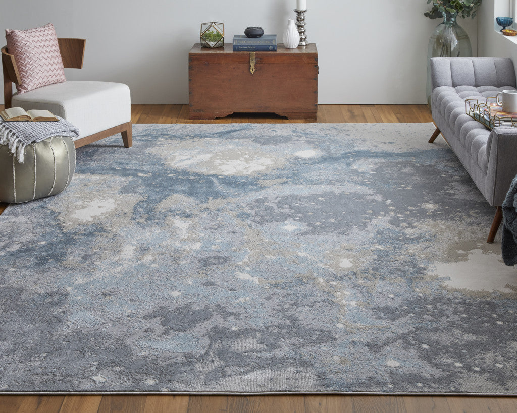 8' Blue Abstract Runner Rug