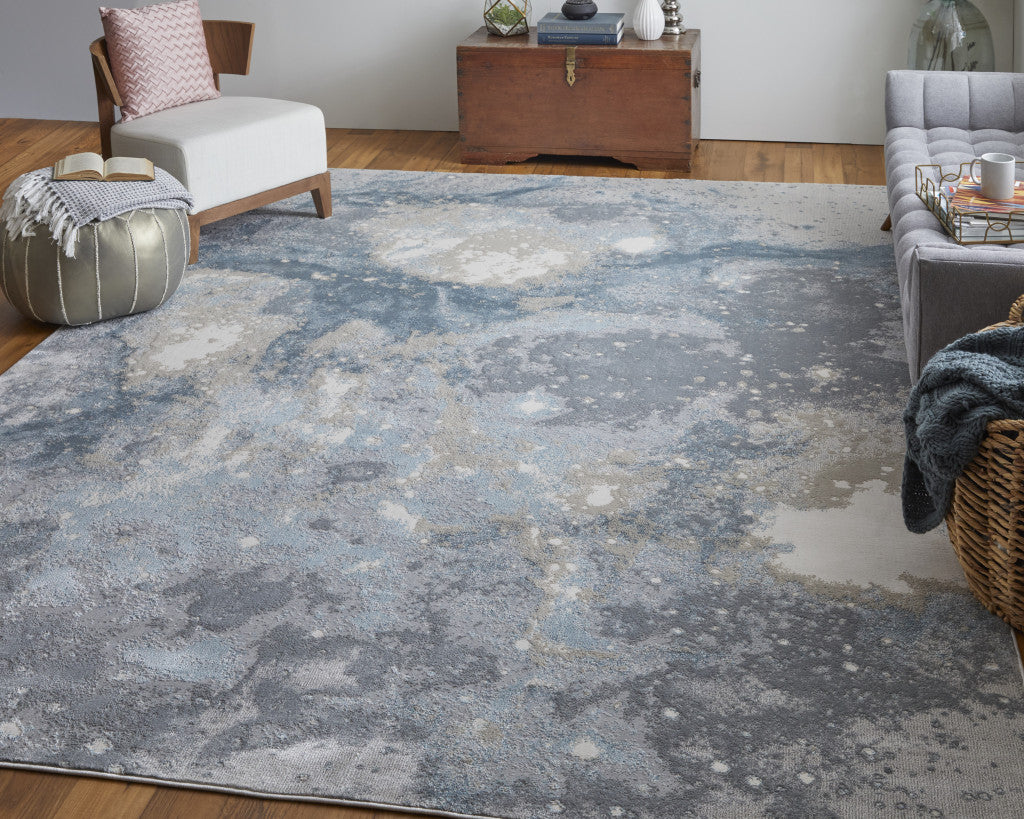 8' Blue Abstract Runner Rug