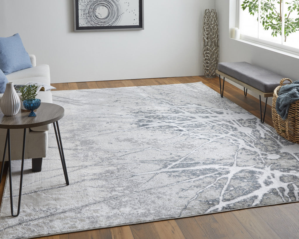 4' X 6' Gray Silver And Ivory Abstract Power Loom Area Rug