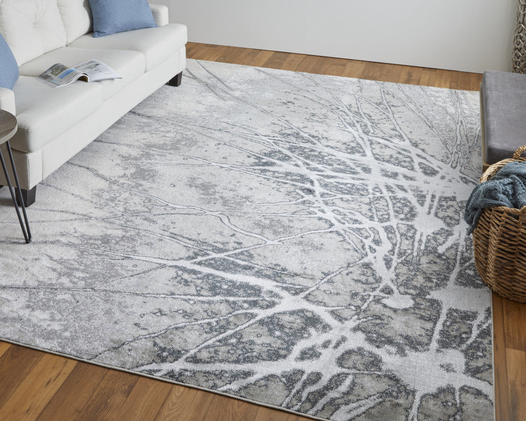 4' X 6' Gray Silver And Ivory Abstract Power Loom Area Rug