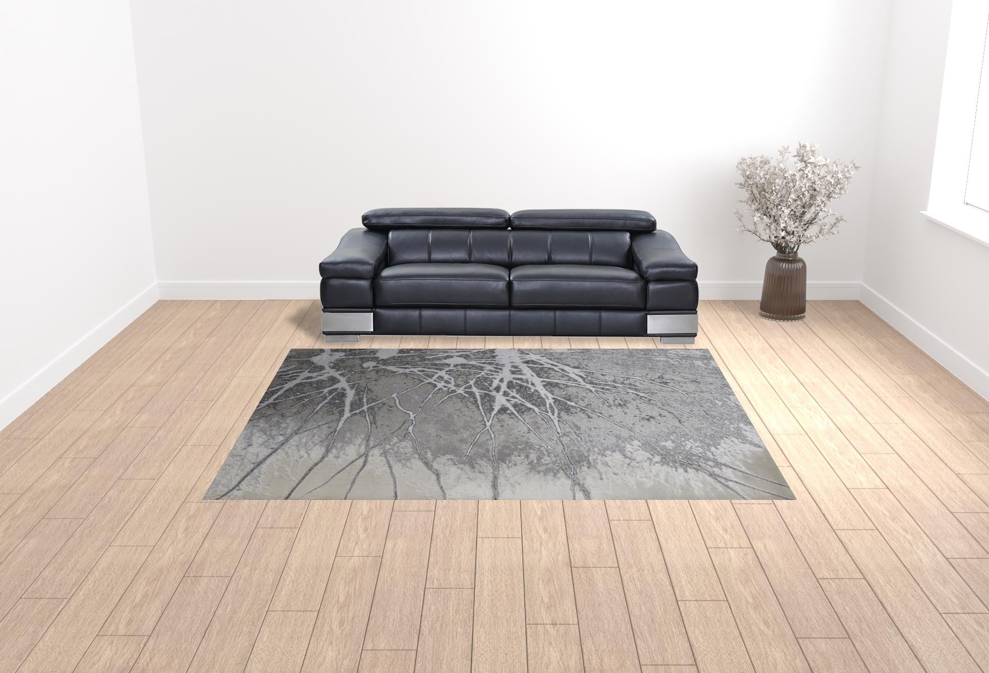 9' X 12' Gray Silver And Ivory Abstract Power Loom Area Rug