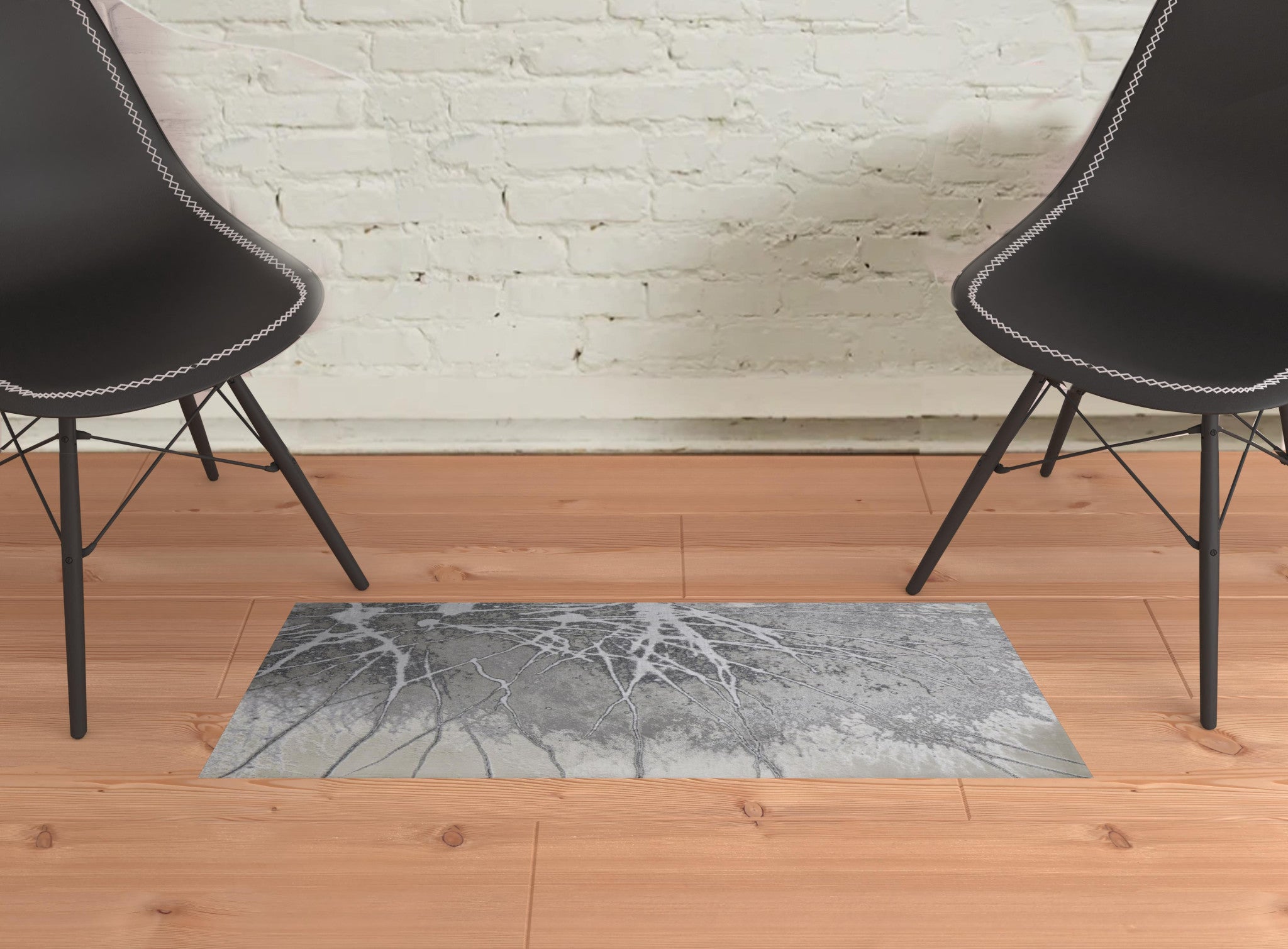 2' X 3' Gray Silver And Ivory Abstract Power Loom Area Rug