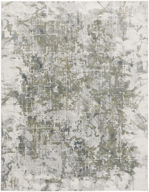 8' X 10' Green Gray And Ivory Abstract Distressed Stain Resistant Area Rug