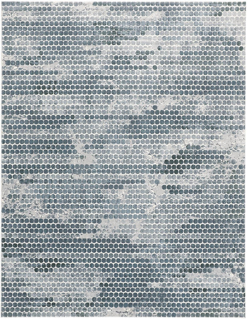 5' X 8' Blue And Gray Polka Dots Distressed Stain Resistant Area Rug