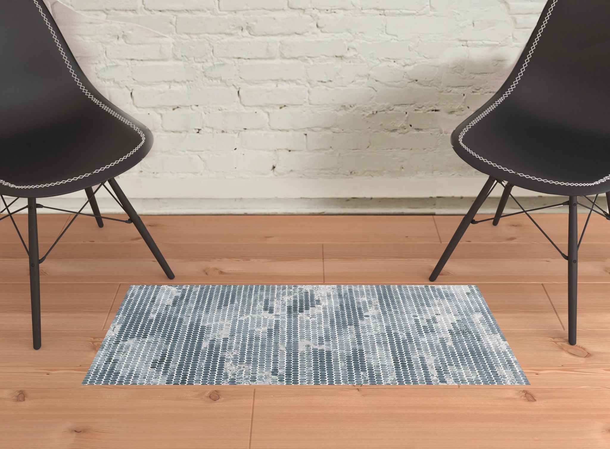 2' X 3' Blue And Gray Polka Dots Distressed Stain Resistant Area Rug