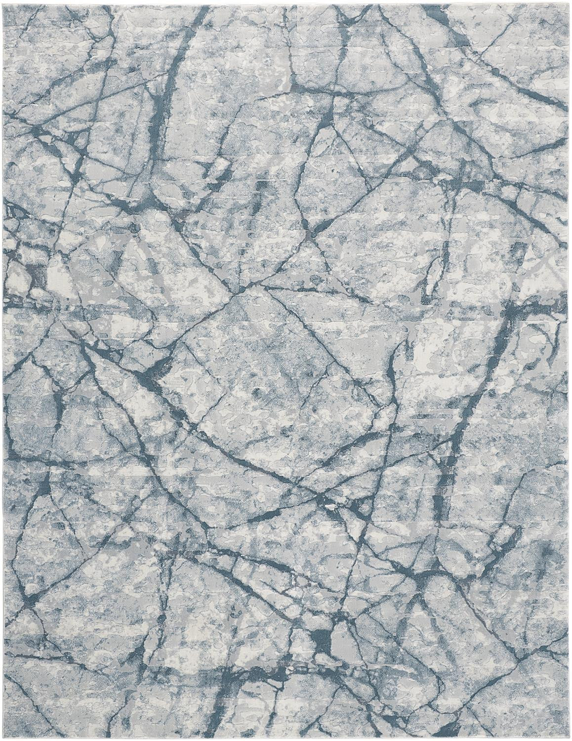 5' X 8' Blue Gray And Ivory Abstract Distressed Stain Resistant Area Rug