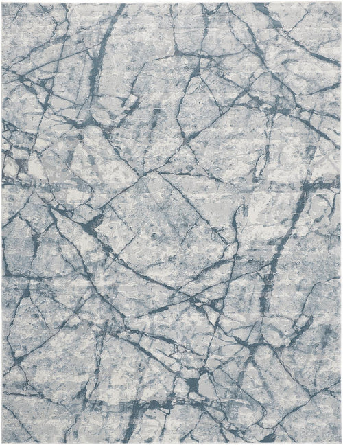 5' X 8' Blue Gray And Ivory Abstract Distressed Stain Resistant Area Rug