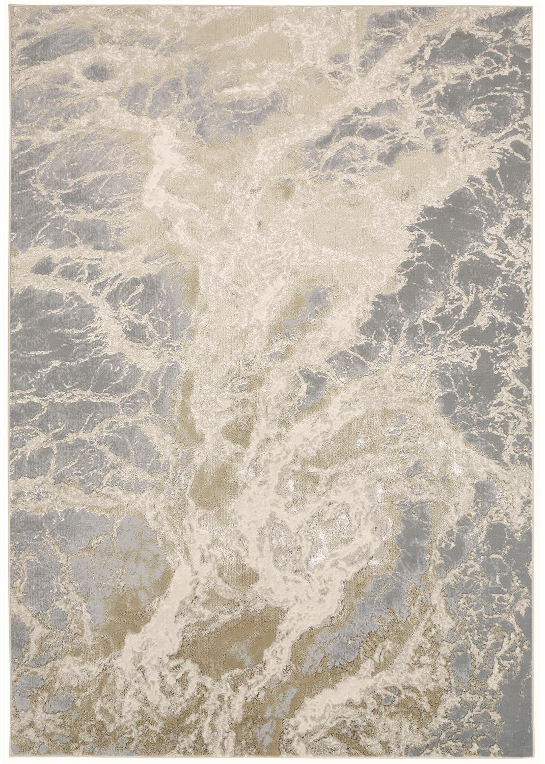 4' X 6' Ivory Silver And Gold Abstract Area Rug