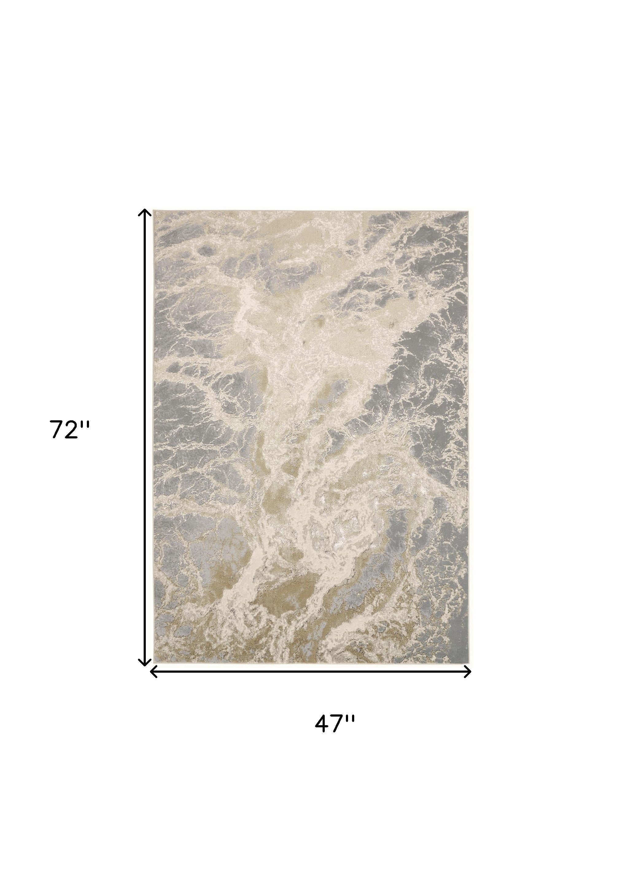 4' X 6' Ivory Silver And Gold Abstract Area Rug