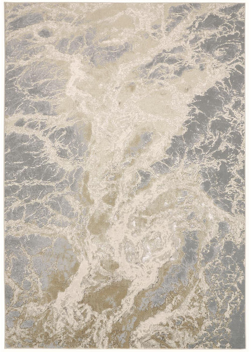 5' X 8' Ivory Silver And Gold Abstract Stain Resistant Area Rug