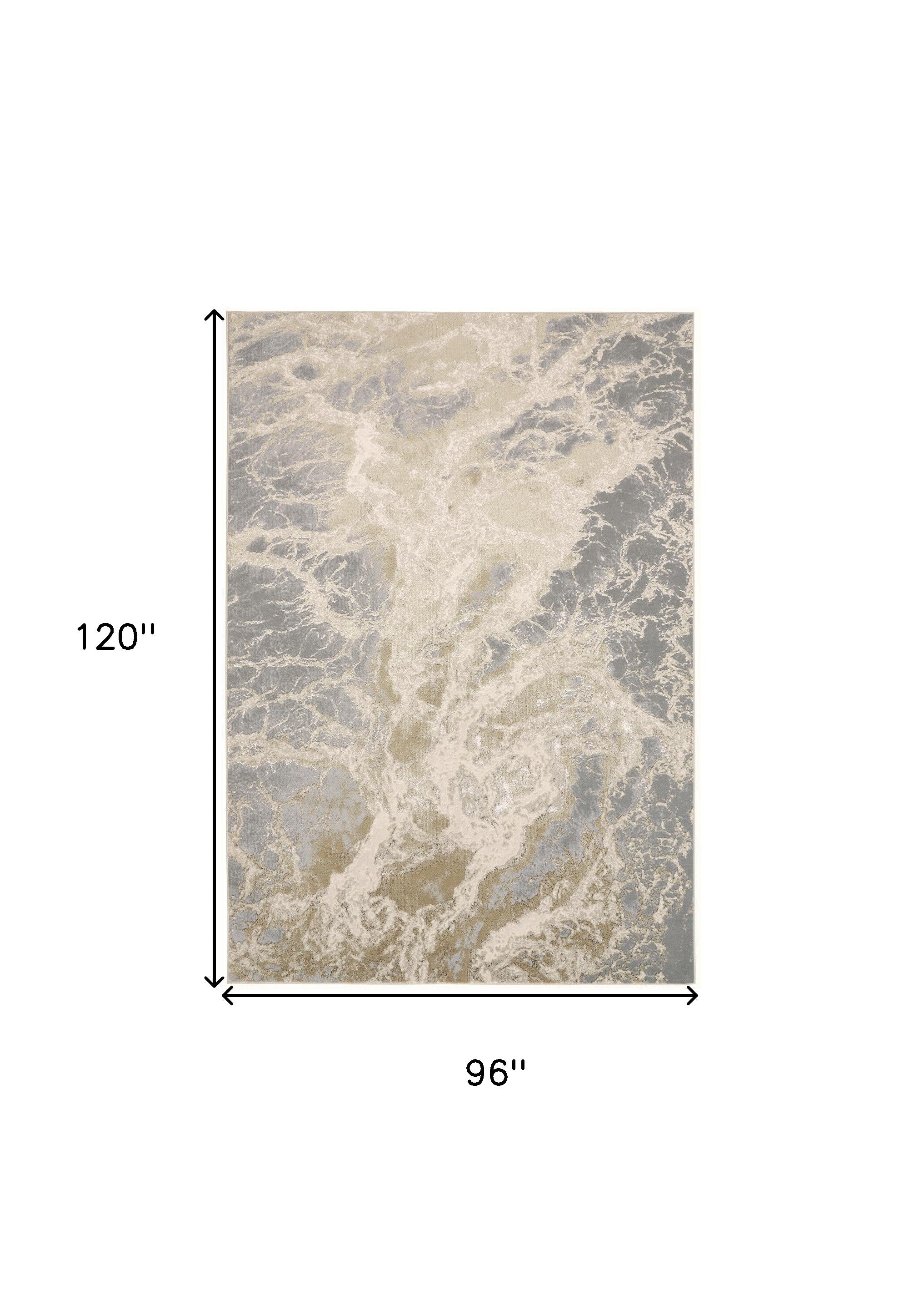 8' X 10' Ivory Silver And Gold Abstract Area Rug