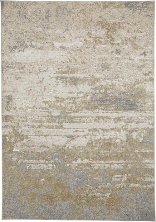 4' X 6' Ivory Gold And Gray Abstract Area Rug