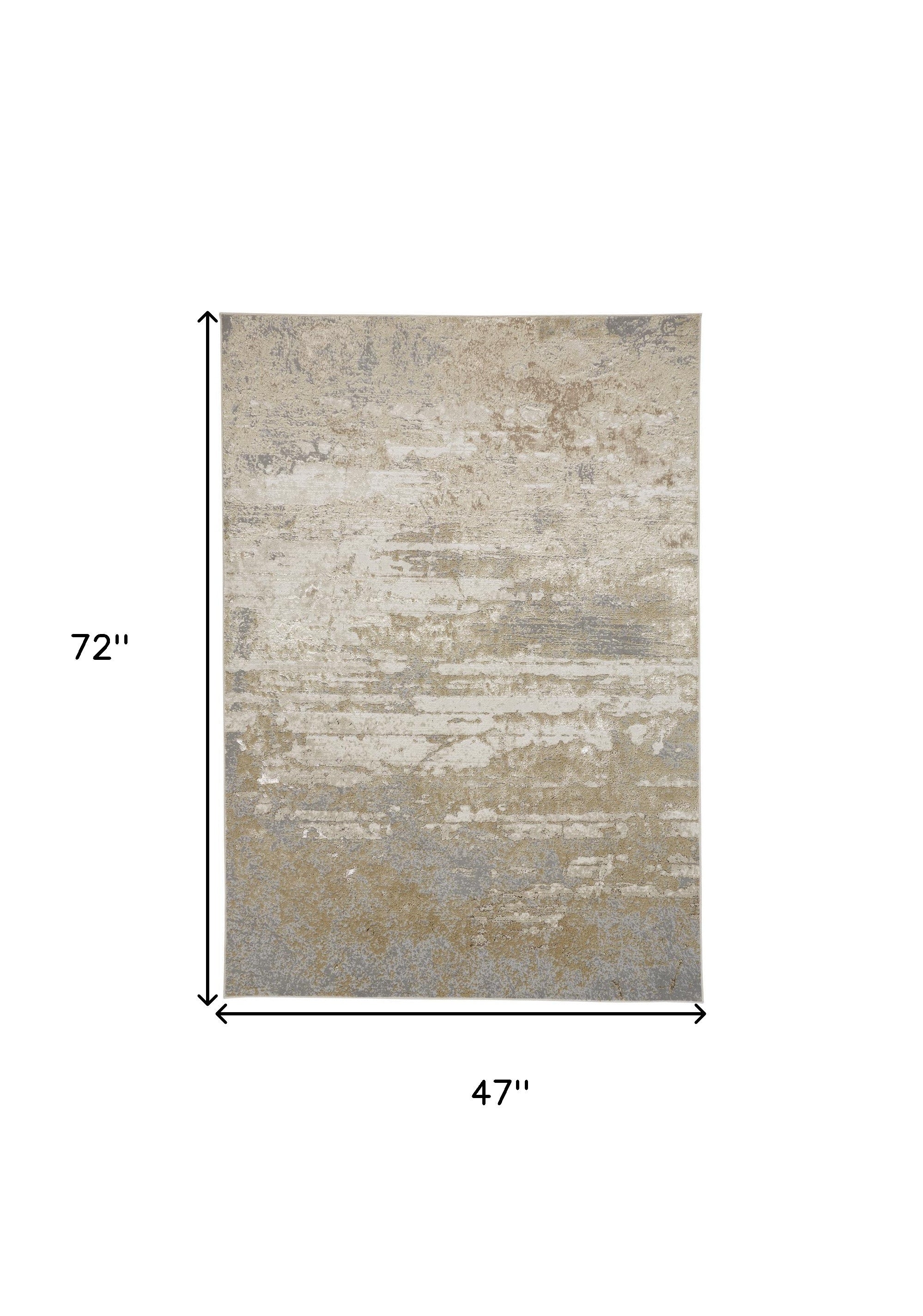 4' X 6' Ivory Gold And Gray Abstract Area Rug