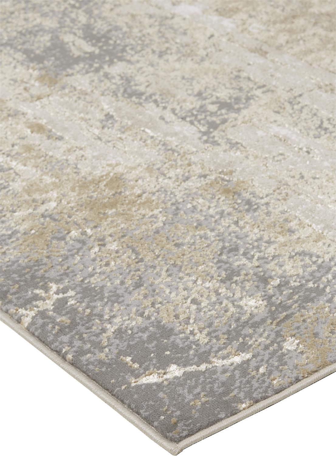 5' X 8' Ivory Gold And Gray Abstract Stain Resistant Area Rug