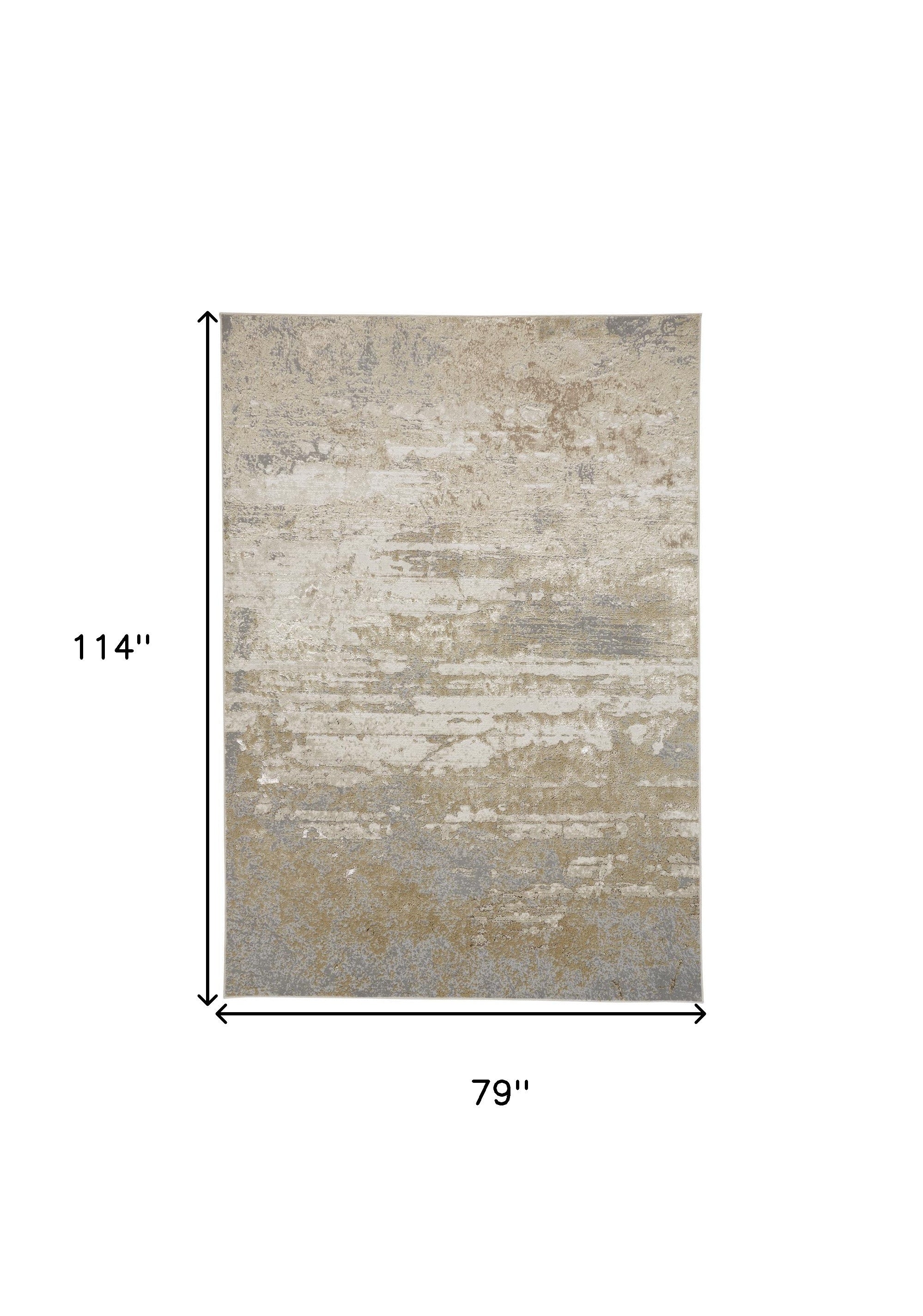 7' X 10' Ivory Gold And Gray Abstract Stain Resistant Area Rug