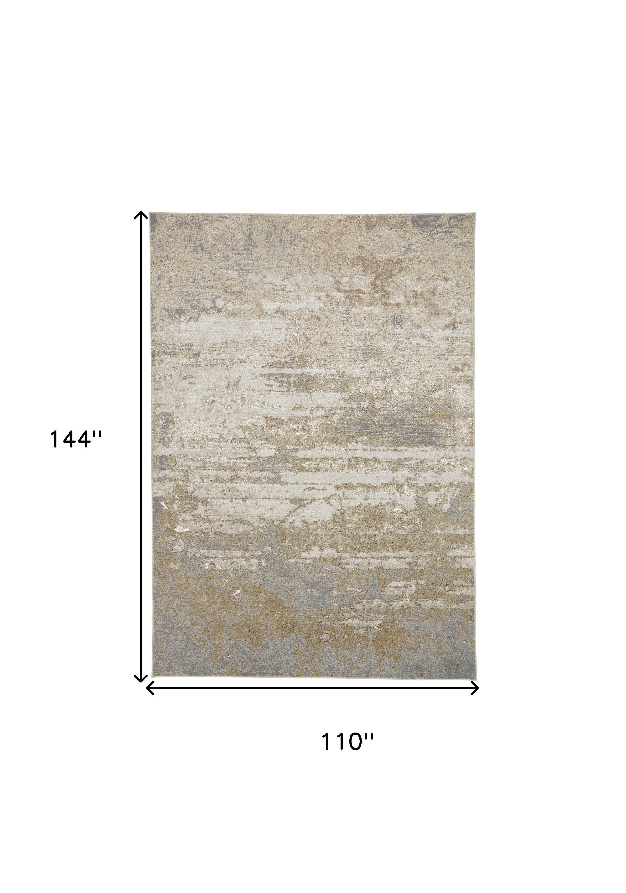 9' X 12' Ivory Gold And Gray Abstract Area Rug