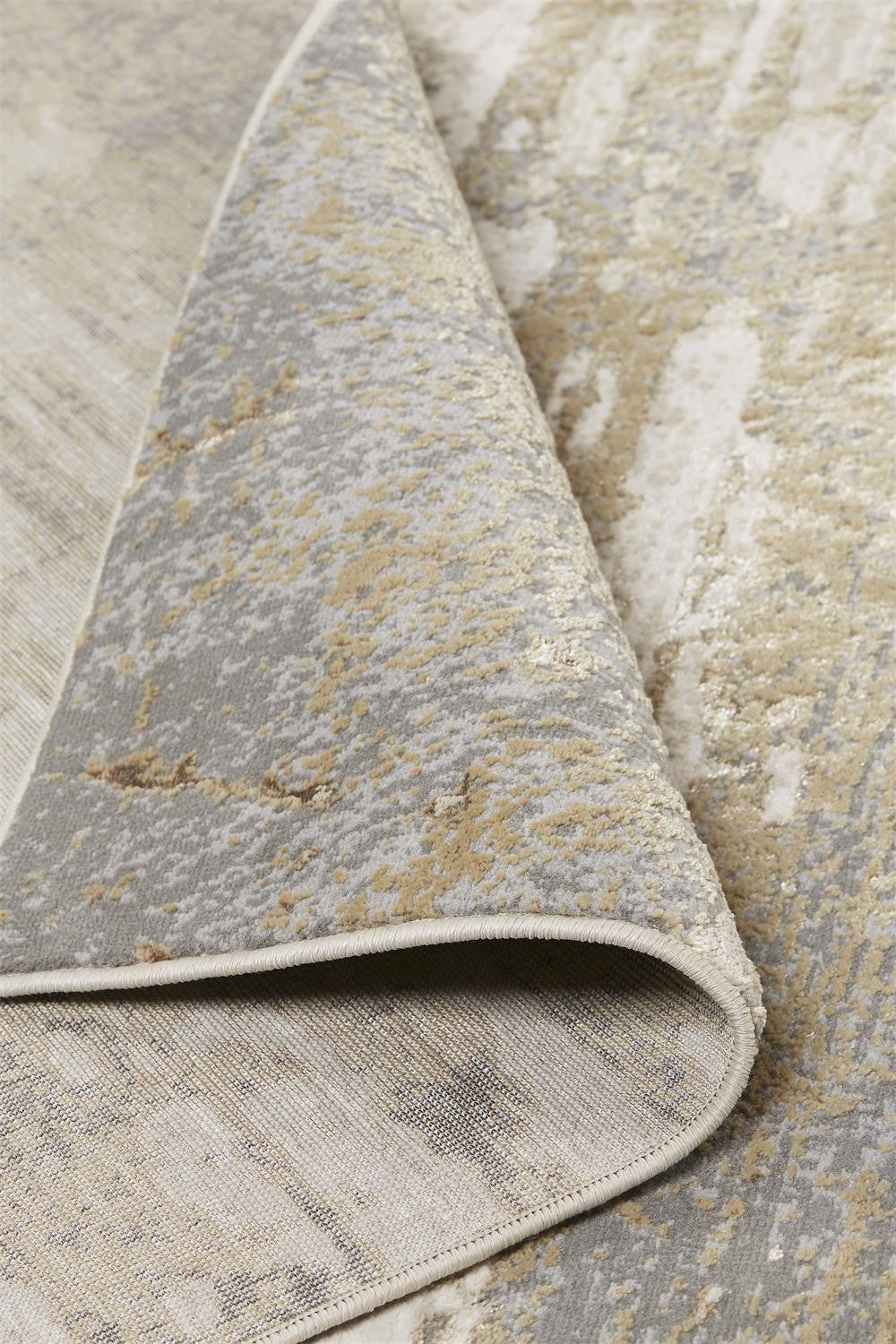 Ivory Gold And Gray Abstract Area Rug