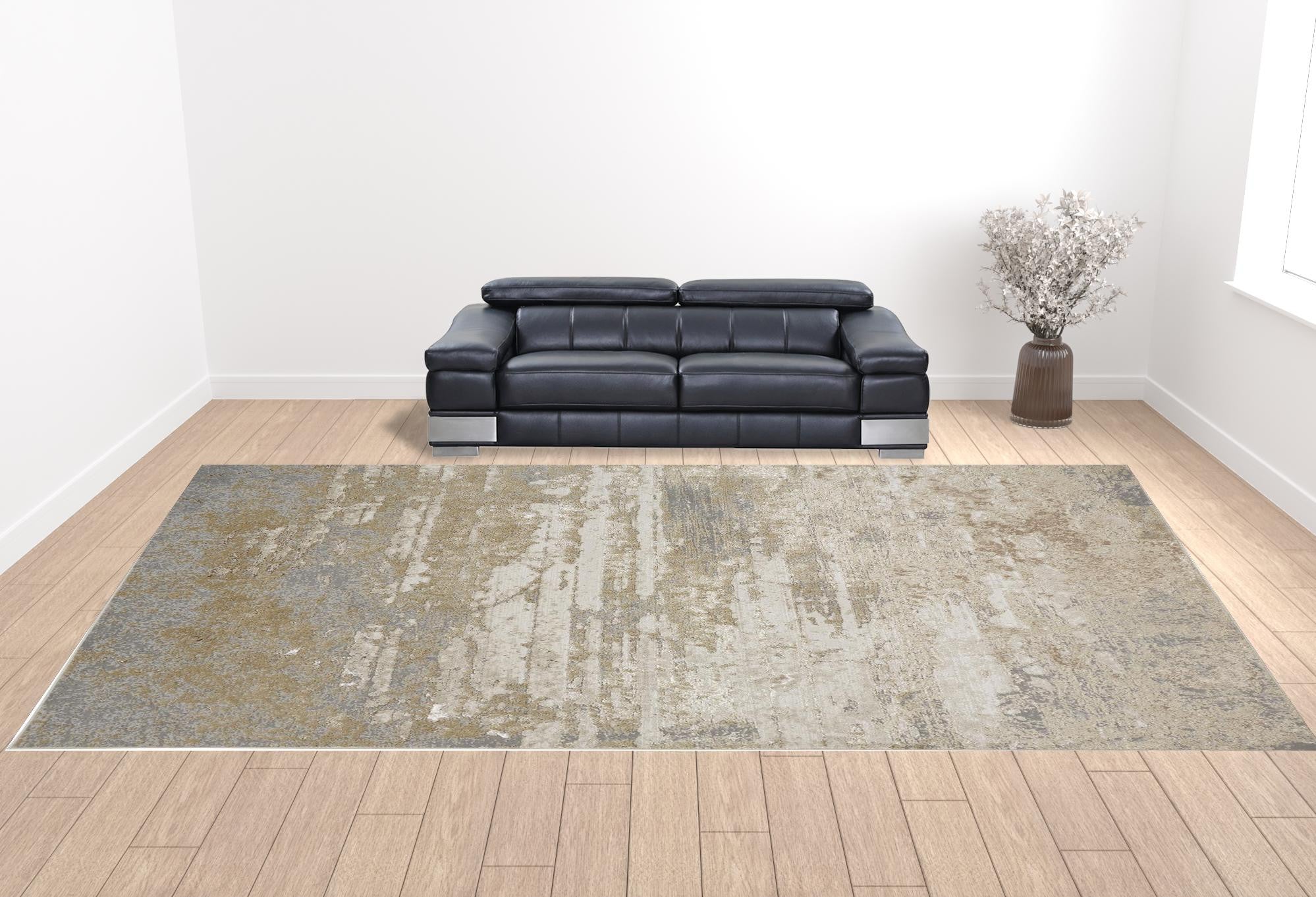 Ivory Gold And Gray Abstract Area Rug