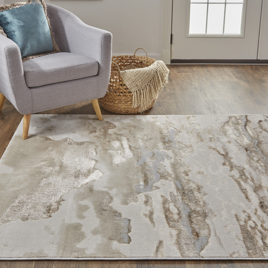 5' X 8' Ivory Tan And Gray Abstract Stain Resistant Area Rug