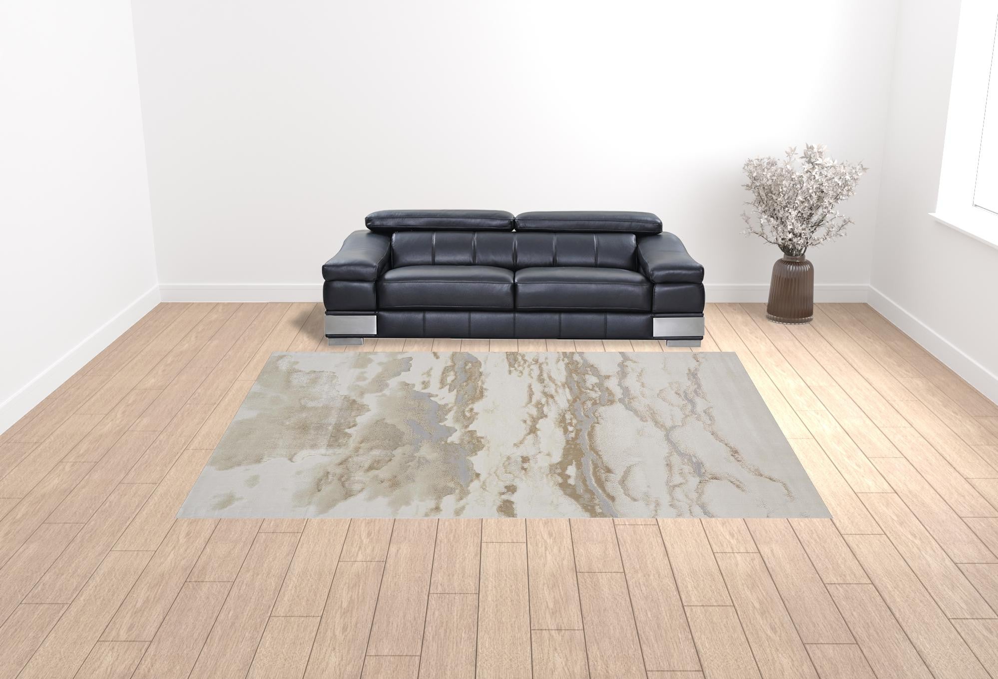 10' X 13' Ivory Tan And Gray Abstract Stain Resistant Area Rug