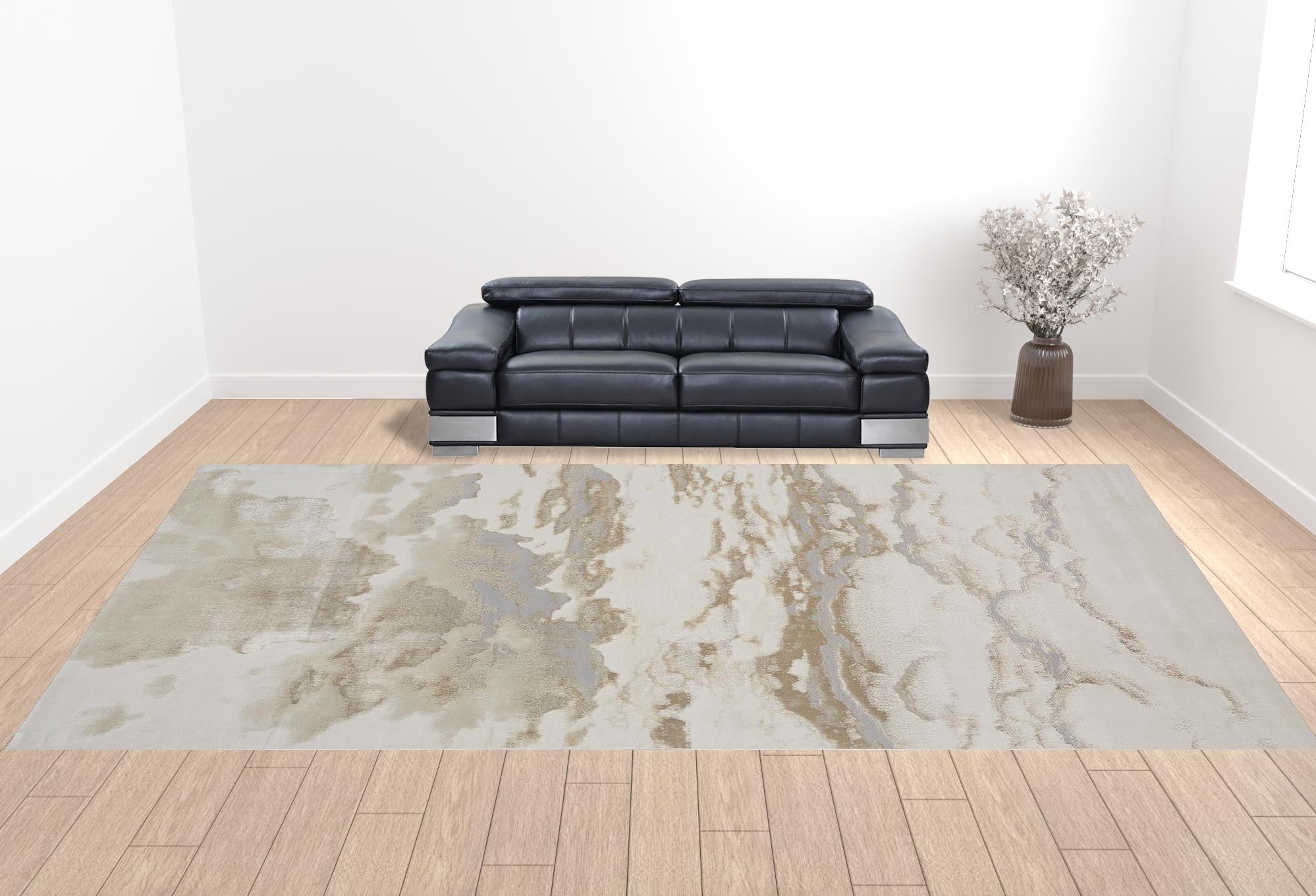 Ivory Tan And Gray Abstract Area Rug