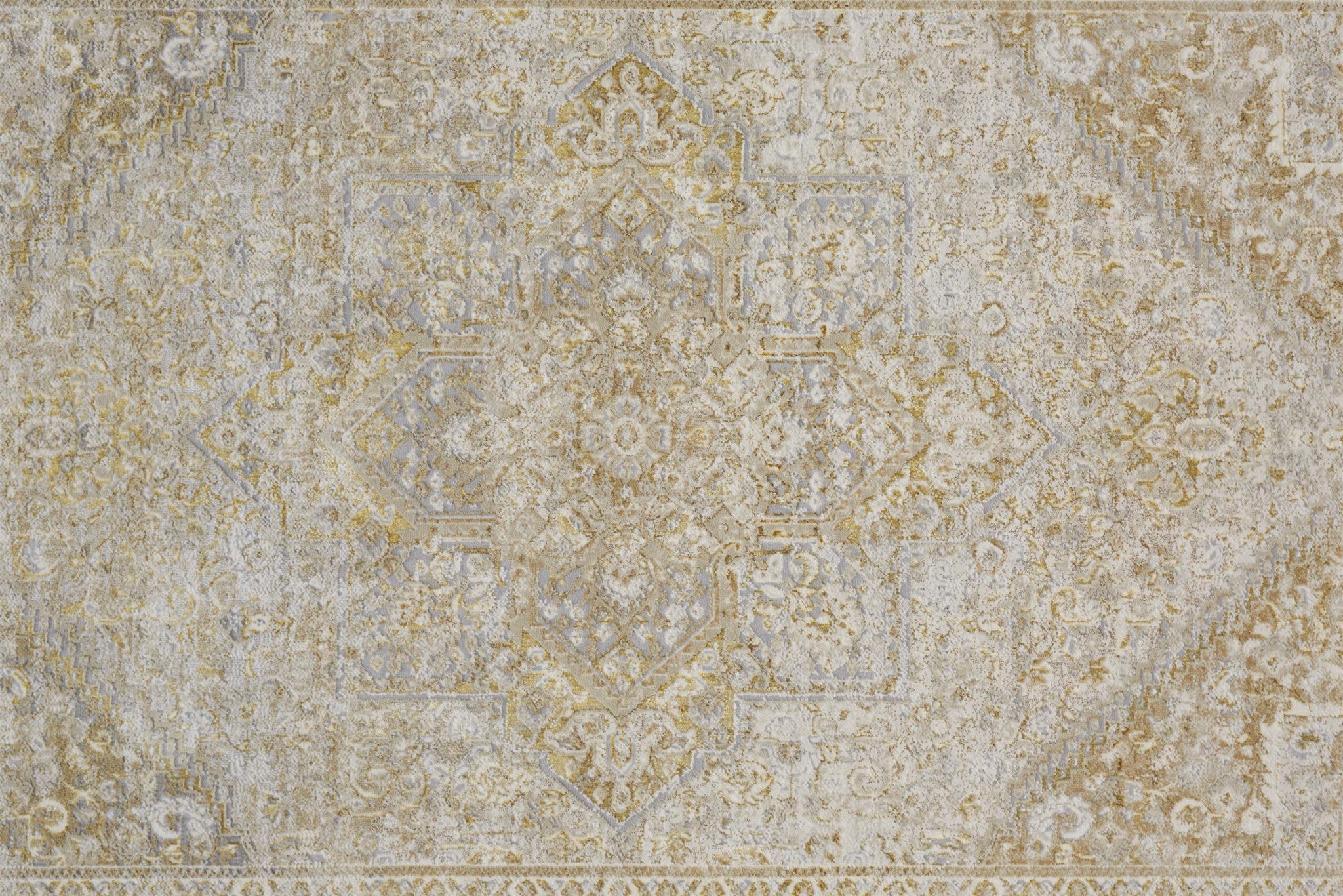 5' X 8' Ivory And Gold Floral Stain Resistant Area Rug