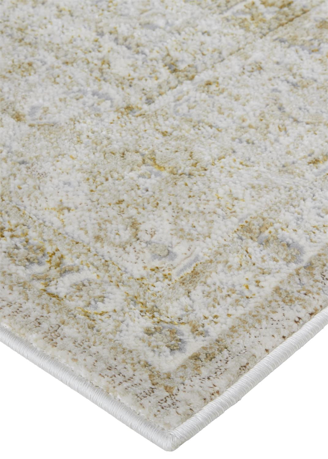 7' X 10' Ivory And Gold Floral Stain Resistant Area Rug