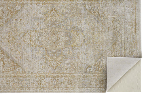 7' X 10' Ivory And Gold Floral Stain Resistant Area Rug