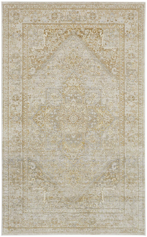 9' X 12' Ivory And Gold Floral Area Rug