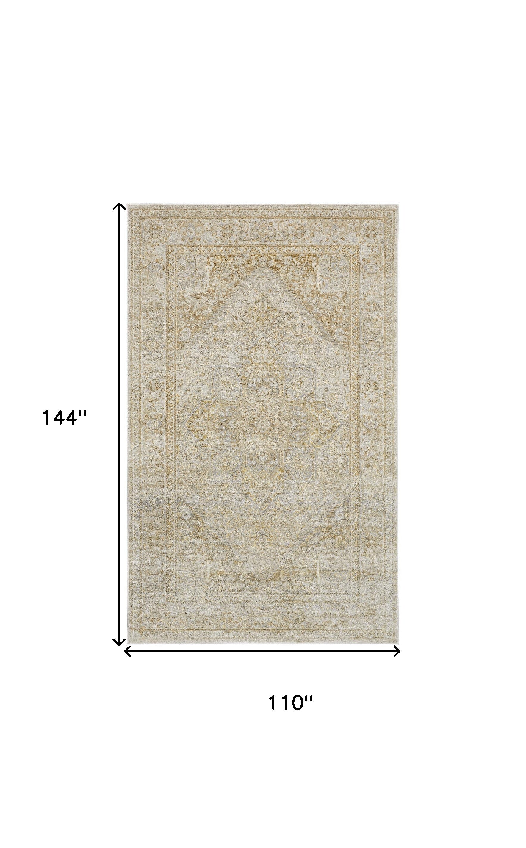 9' X 12' Ivory And Gold Floral Area Rug