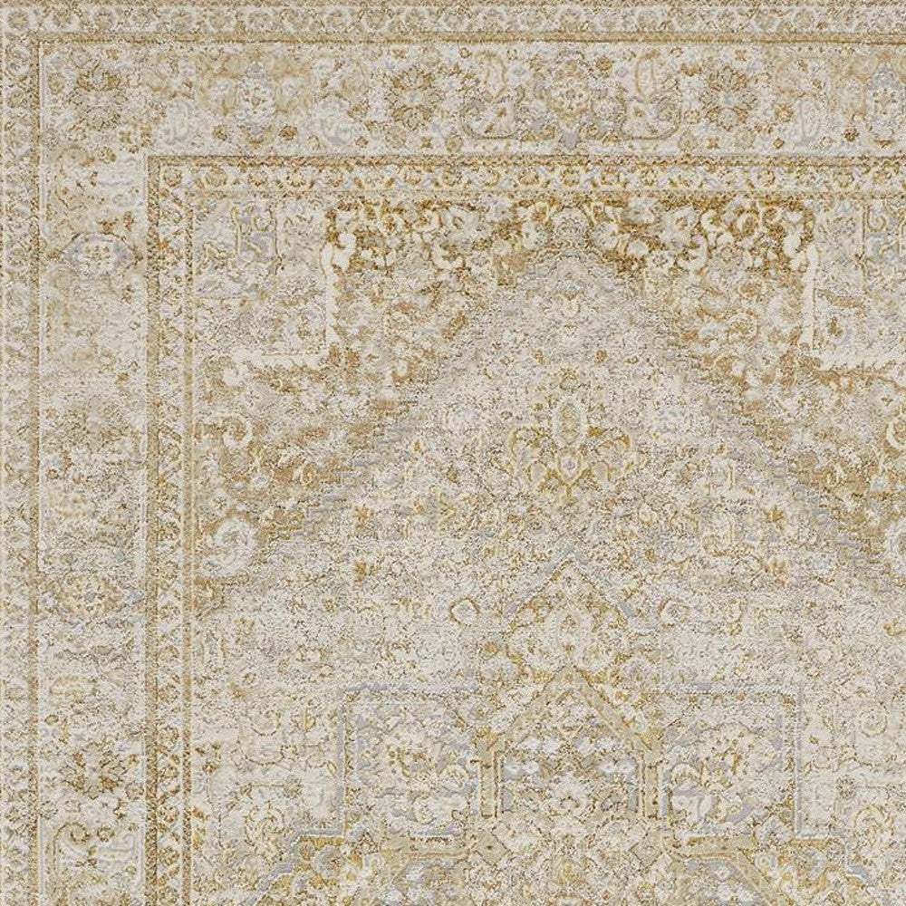 9' X 12' Ivory And Gold Floral Area Rug