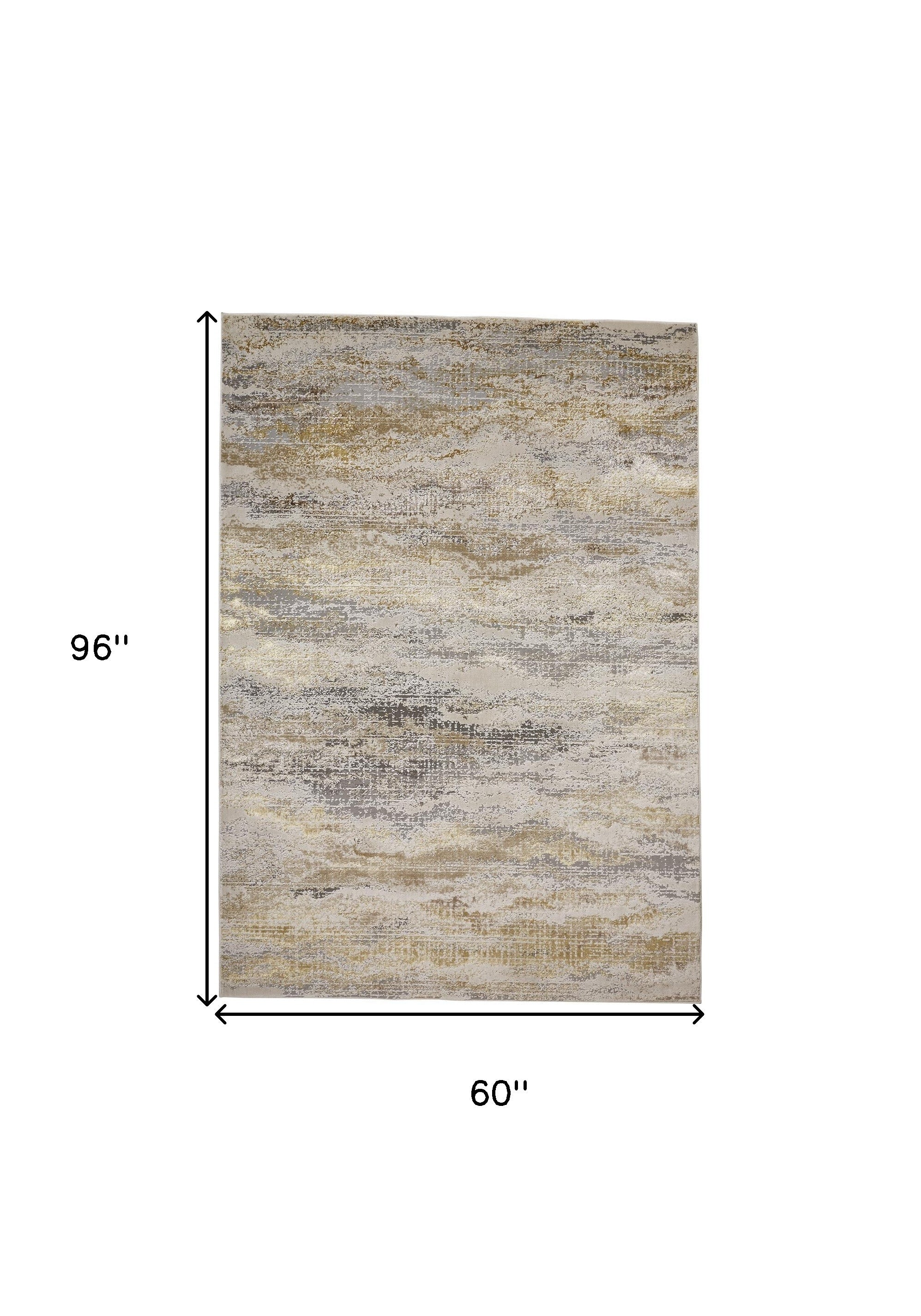 5' X 8' Gold Gray And Ivory Abstract Stain Resistant Area Rug