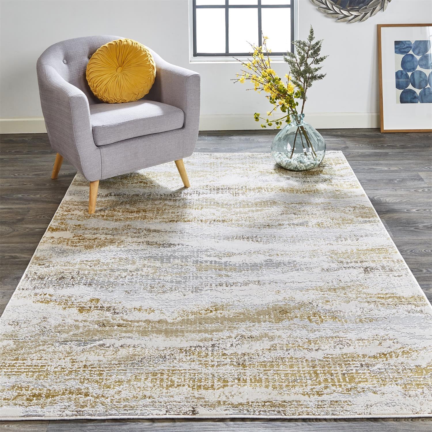 5' X 8' Gold Gray And Ivory Abstract Stain Resistant Area Rug