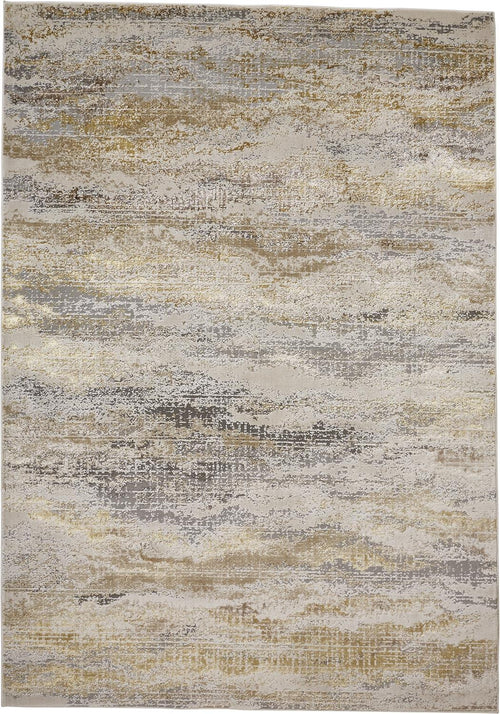 8' X 10' Gold Gray And Ivory Abstract Area Rug