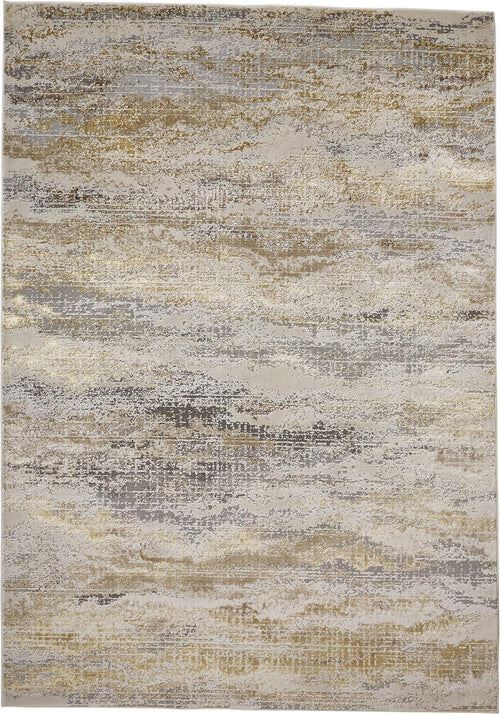 7' X 10' Gold Gray And Ivory Abstract Stain Resistant Area Rug